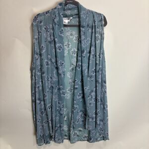 Wintersilks 100% Silk Sleeveless Kimono Topper Vest 2x/3x Light Blue Floral